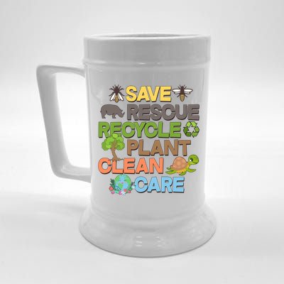 Save Rescue Recycle Plant Clean Care Earth Day Beer Stein