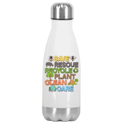 Save Rescue Recycle Plant Clean Care Earth Day Stainless Steel Insulated Water Bottle