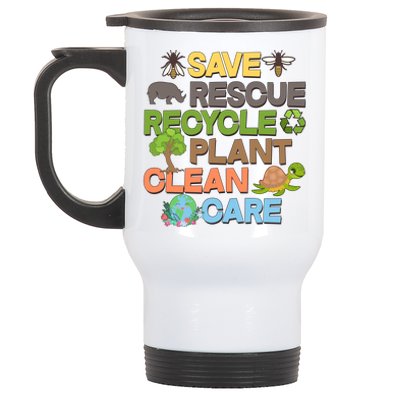 Save Rescue Recycle Plant Clean Care Earth Day Stainless Steel Travel Mug