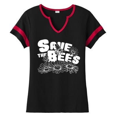 Save The Bees Floral Ladies Halftime Notch Neck Tee