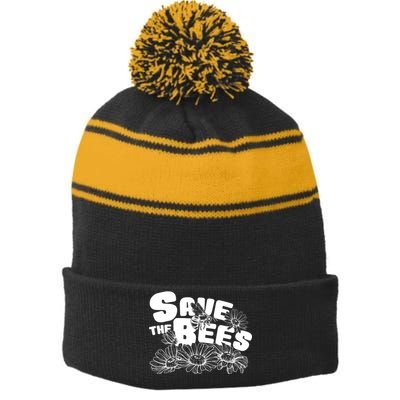 Save The Bees Floral Stripe Pom Pom Beanie