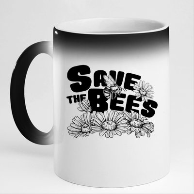 Save The Bees Floral 11oz Black Color Changing Mug