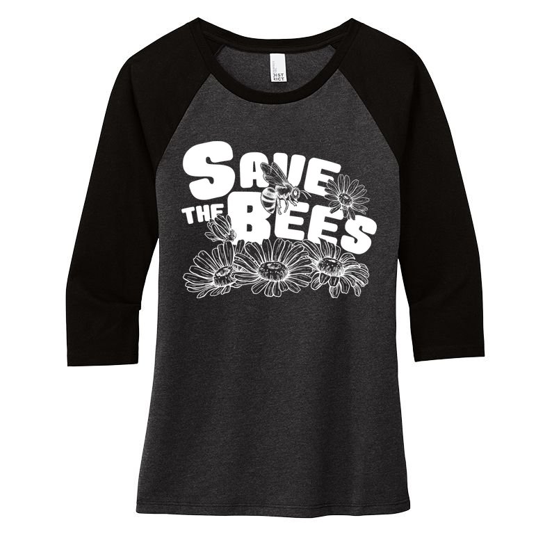 Save The Bees Floral Women's Tri-Blend 3/4-Sleeve Raglan Shirt