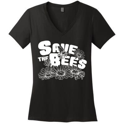 Save The Bees Floral Women's V-Neck T-Shirt
