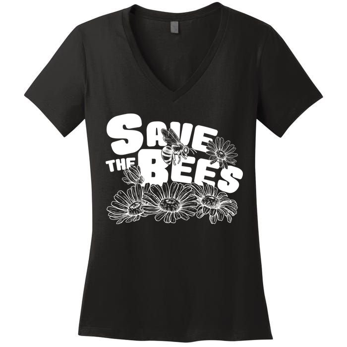 Save The Bees Floral Women's V-Neck T-Shirt