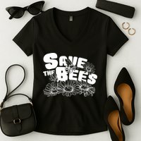 Save The Bees Floral Women's V-Neck T-Shirt