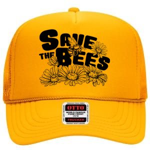 Save The Bees Floral High Crown Mesh Back Trucker Hat