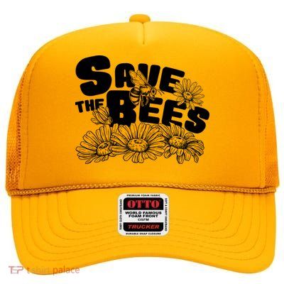 Save The Bees Floral High Crown Mesh Back Trucker Hat
