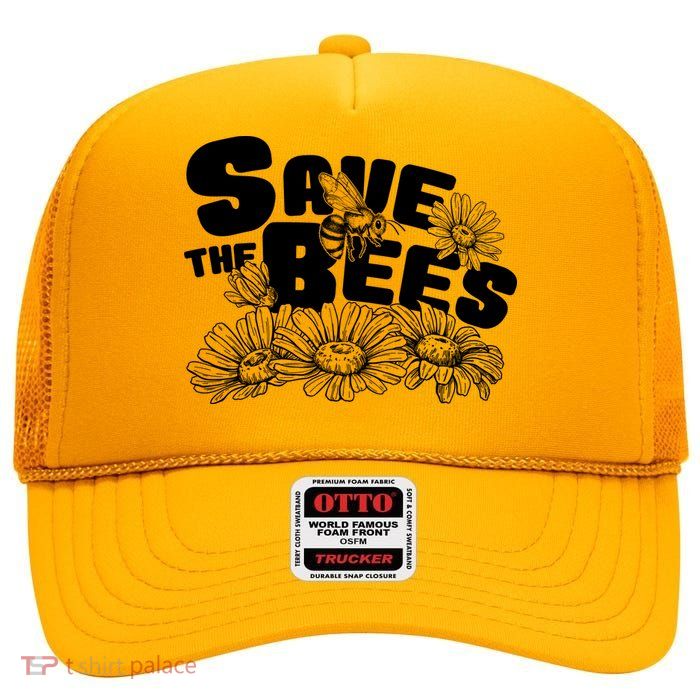 Save The Bees Floral High Crown Mesh Back Trucker Hat