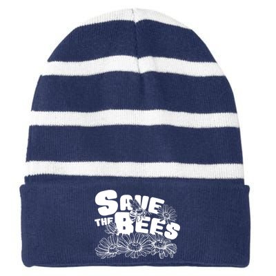 Save The Bees Floral Striped Beanie with Solid Band