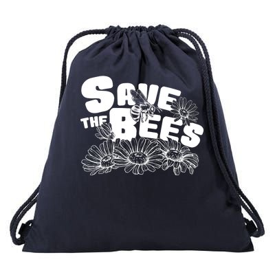 Save The Bees Floral Drawstring Bag