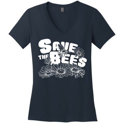 Save The Bees Floral Women's V-Neck T-Shirt