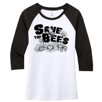 Save The Bees Floral Women's Tri-Blend 3/4-Sleeve Raglan Shirt