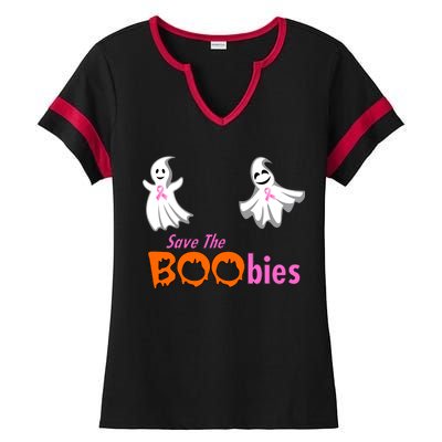 Save The Boobies Halloween Ghost Ladies Halftime Notch Neck Tee