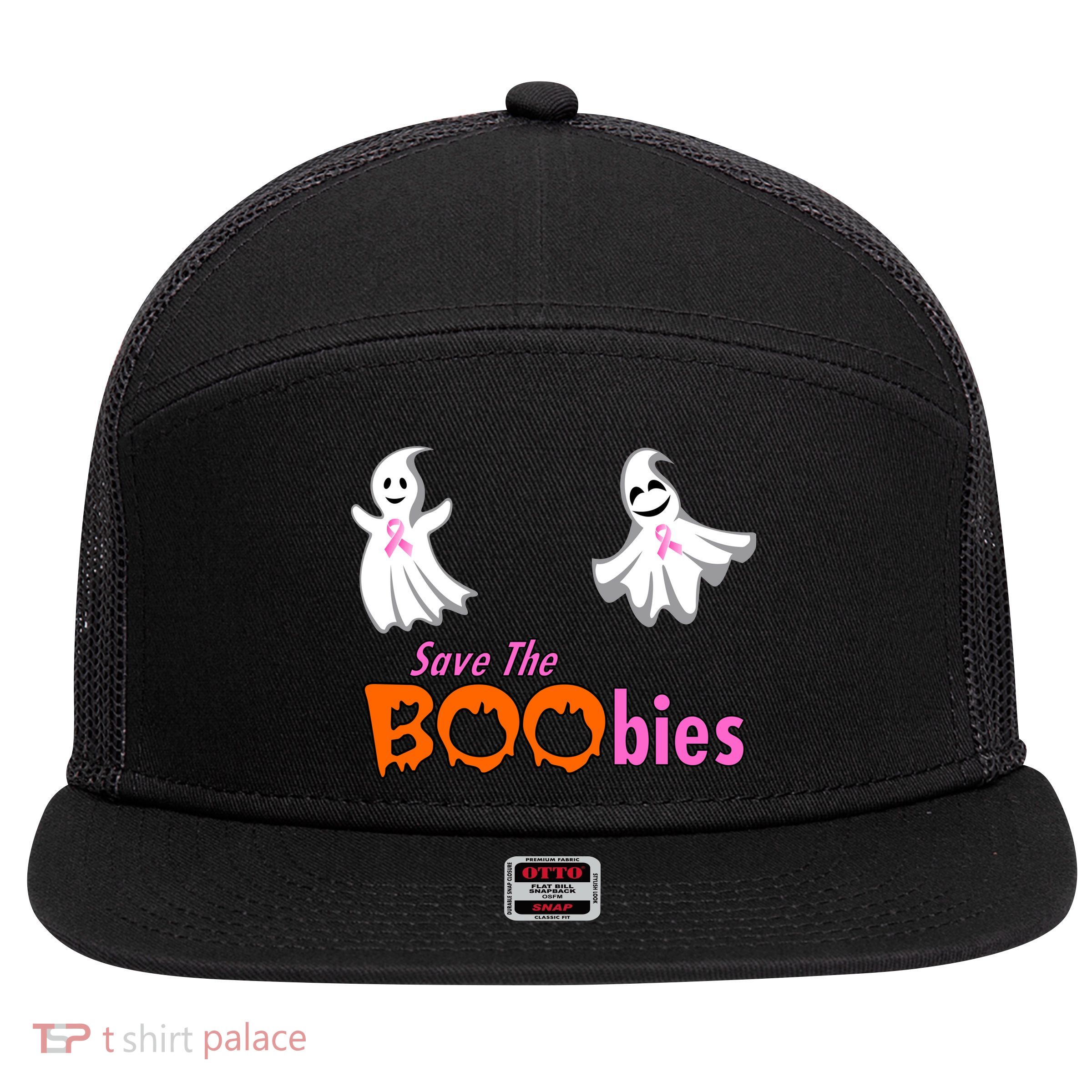 Save The Boobies Halloween Ghost 7 Panel Mesh Trucker Snapback Hat