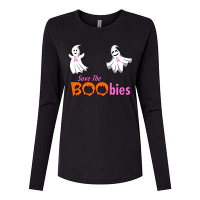 Save The Boobies Halloween Ghost Womens Cotton Relaxed Long Sleeve T-Shirt