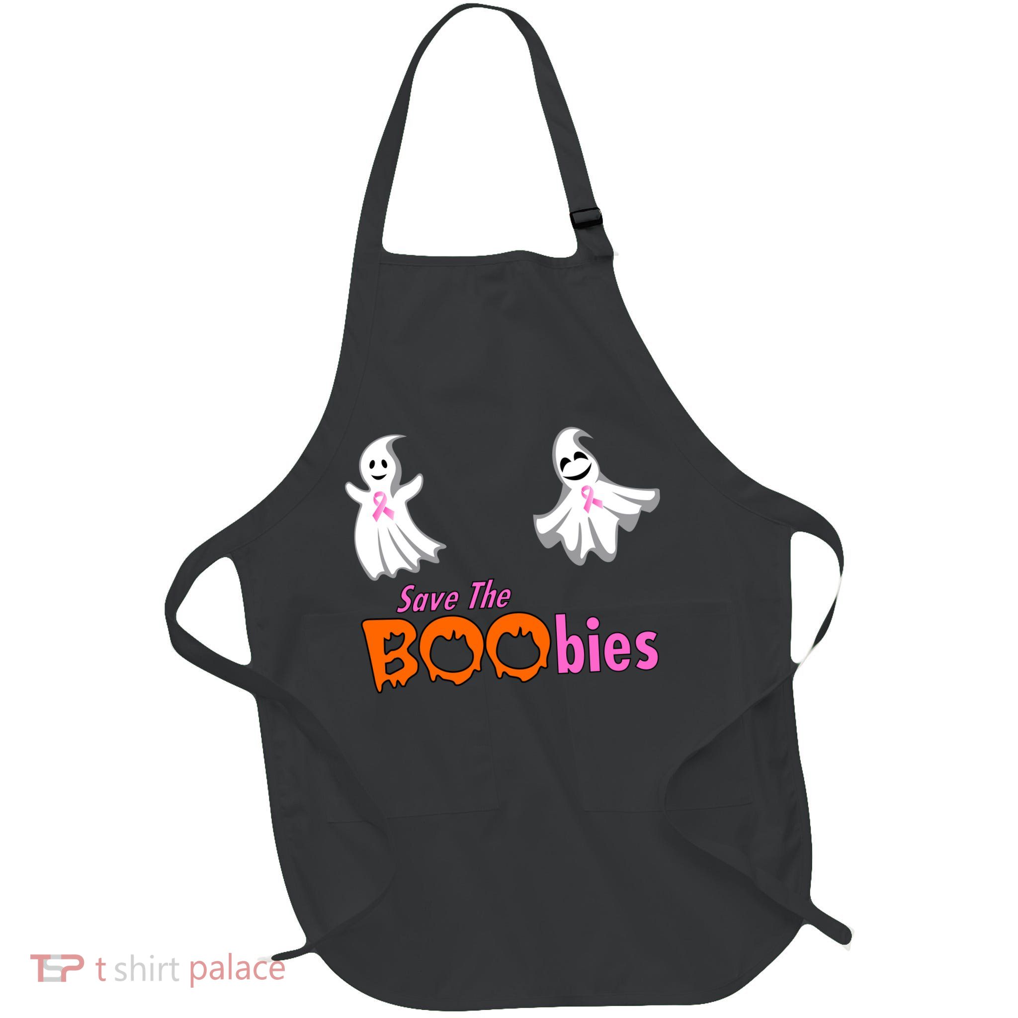 Save The Boobies Halloween Ghost Full-Length Apron With Pockets