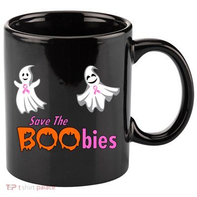 Save The Boobies Halloween Ghost 11oz C Handle Ceramic Mug