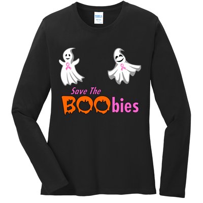 Save The Boobies Halloween Ghost Ladies Long Sleeve Shirt