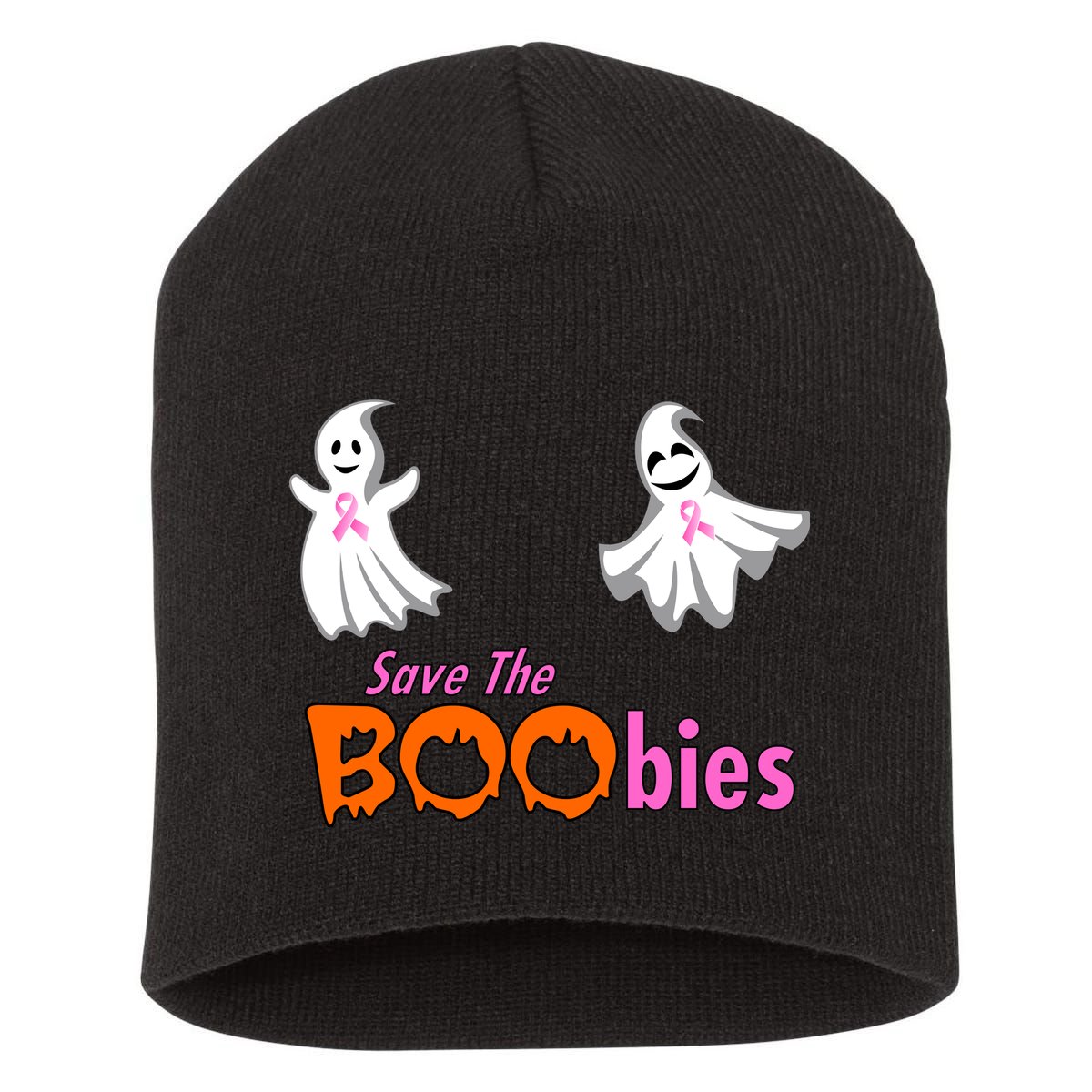 Save The Boobies Halloween Ghost Short Acrylic Beanie