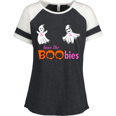 Save The Boobies Halloween Ghost Enza Ladies Jersey Colorblock Tee