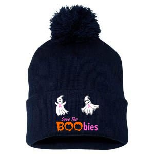 Save The Boobies Halloween Ghost Pom Pom 12in Knit Beanie