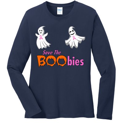 Save The Boobies Halloween Ghost Ladies Long Sleeve Shirt