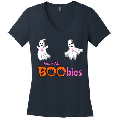 Save The Boobies Halloween Ghost Women's V-Neck T-Shirt