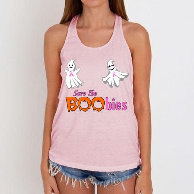 Save The Boobies Halloween Ghost Women's Knotted Racerback Tank