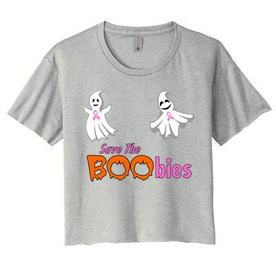 Save The Boobies Halloween Ghost Women's Crop Top Tee