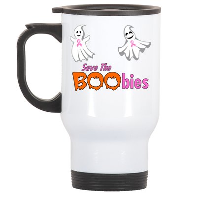 Save The Boobies Halloween Ghost Stainless Steel Travel Mug