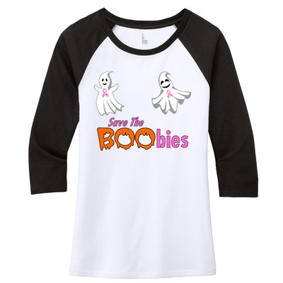 Save The Boobies Halloween Ghost Women's Tri-Blend 3/4-Sleeve Raglan Shirt