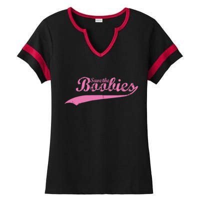 Save The Boobies Retro Breast Cancer Ladies Halftime Notch Neck Tee