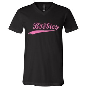 Save The Boobies Retro Breast Cancer V-Neck T-Shirt