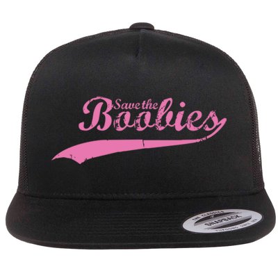 Save The Boobies Retro Breast Cancer Flat Bill Trucker Hat