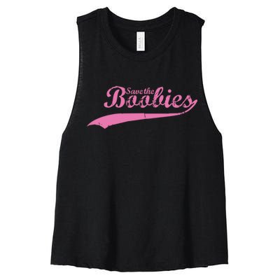 Save The Boobies Retro Breast Cancer Women's Racerback Cropped Tank