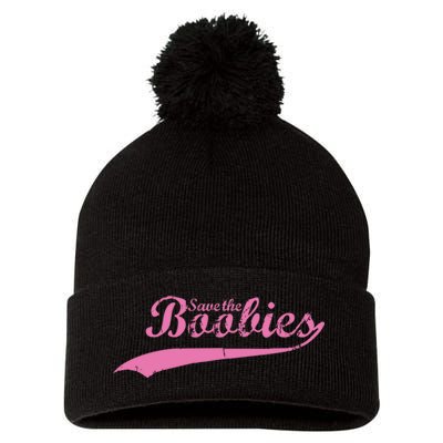 Save The Boobies Retro Breast Cancer Pom Pom 12in Knit Beanie