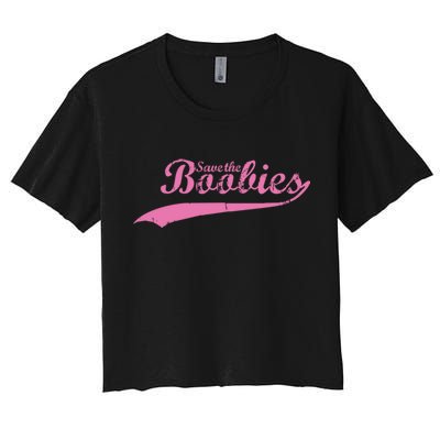 Save The Boobies Retro Breast Cancer Women's Crop Top Tee