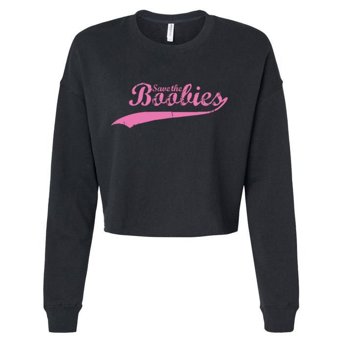 Save The Boobies Retro Breast Cancer Cropped Pullover Crew