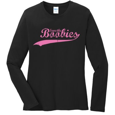 Save The Boobies Retro Breast Cancer Ladies Long Sleeve Shirt