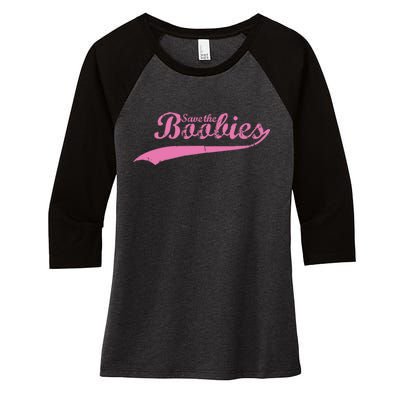 Save The Boobies Retro Breast Cancer Women's Tri-Blend 3/4-Sleeve Raglan Shirt