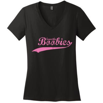 Save The Boobies Retro Breast Cancer Women's V-Neck T-Shirt