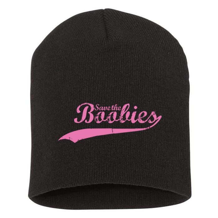 Save The Boobies Retro Breast Cancer Short Acrylic Beanie