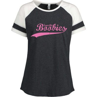 Save The Boobies Retro Breast Cancer Enza Ladies Jersey Colorblock Tee