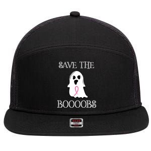 Save The Boooobs Breast Cancer Halloween Ghost 7 Panel Mesh Trucker Snapback Hat