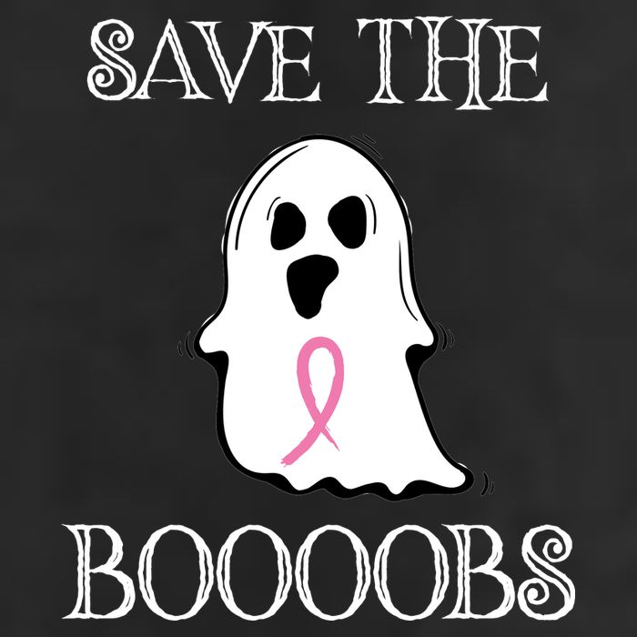 Save The Boooobs Breast Cancer Halloween Ghost 7 Panel Mesh Trucker Snapback Hat