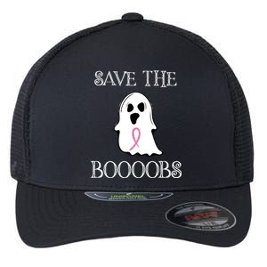 Save The Boooobs Breast Cancer Halloween Ghost Flexfit Unipanel Trucker Cap