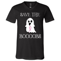 Save The Boooobs Breast Cancer Halloween Ghost V-Neck T-Shirt