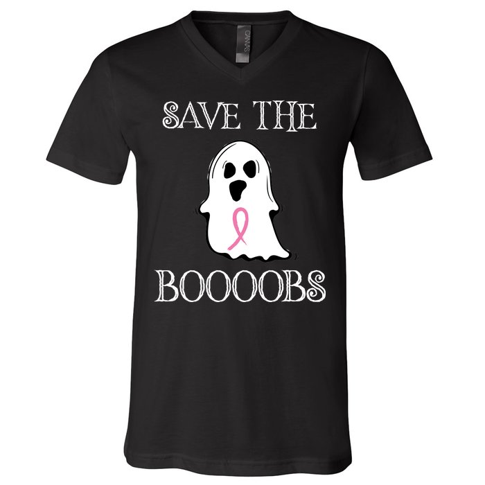 Save The Boooobs Breast Cancer Halloween Ghost V-Neck T-Shirt