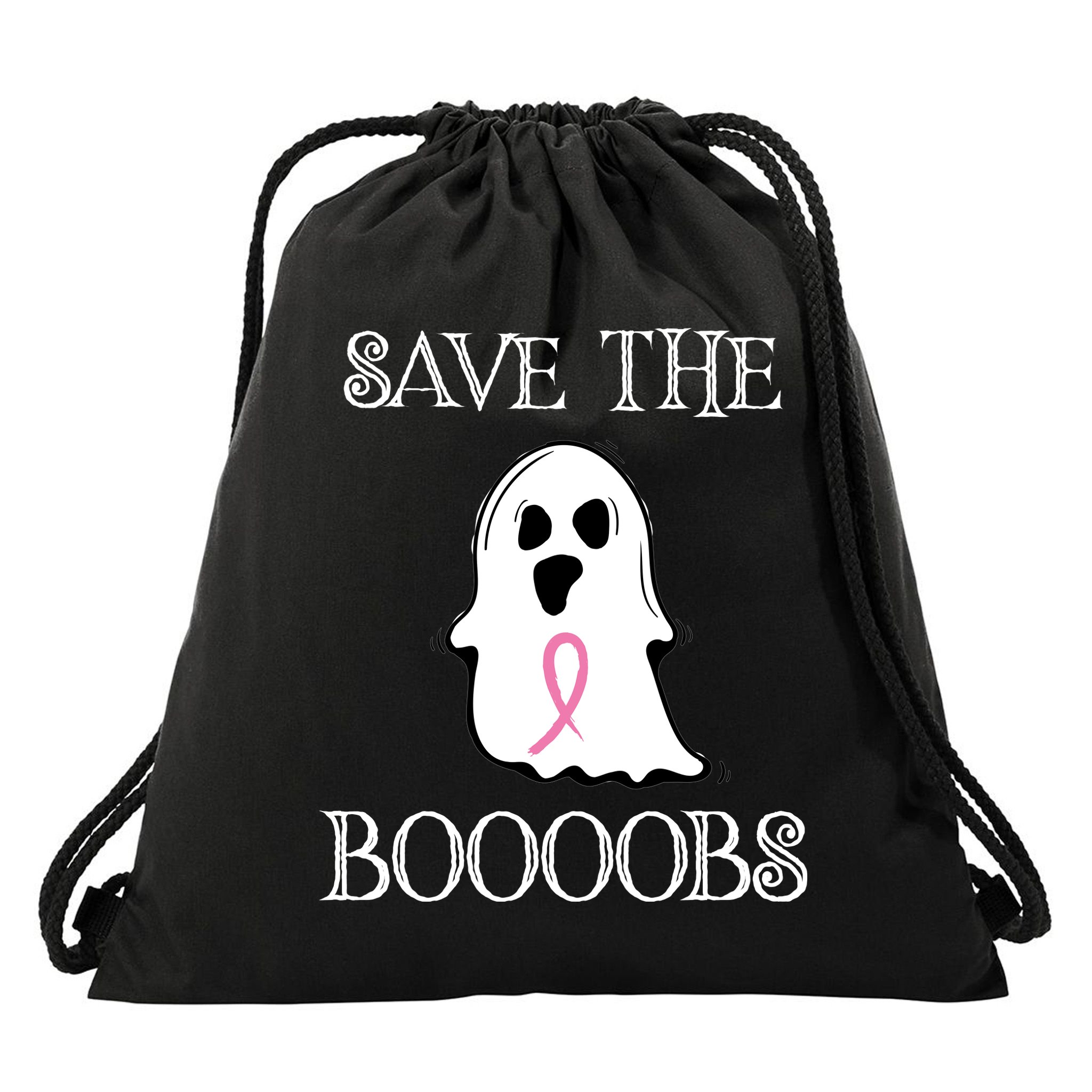 Save The Boooobs Breast Cancer Halloween Ghost Drawstring Bag